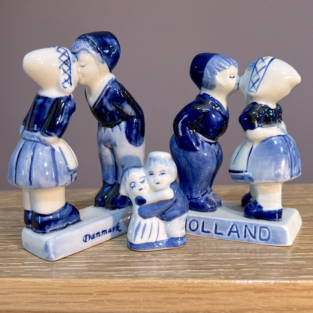 Holland, Denmark boy and girl kissing and hugging figurines (3 figurines)